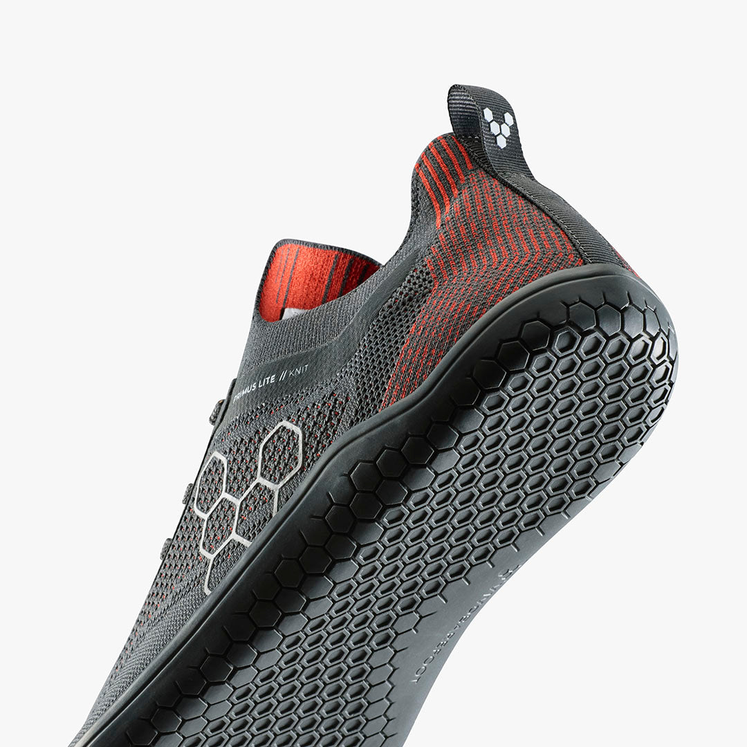 Vivobarefoot Primus Lite Knit Natural Mens Obsidian/Cherry Tomato