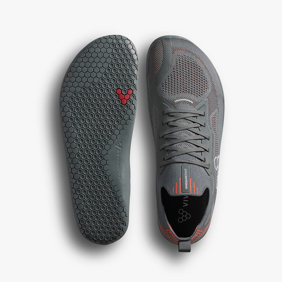 Vivobarefoot Primus Lite Knit Natural Mens Obsidian/Cherry Tomato