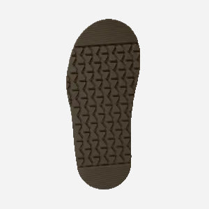 Dark brown shoe sole with a textured pattern on a white background