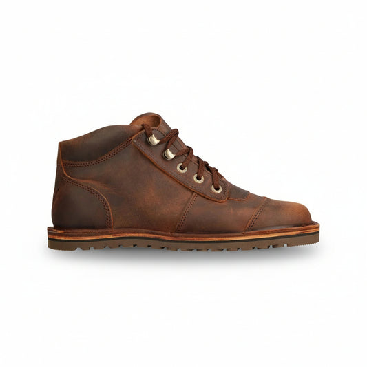 Brown leather boot on a white background